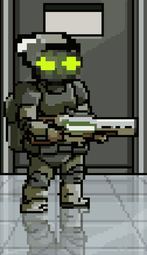 A Ruxxell holding the door